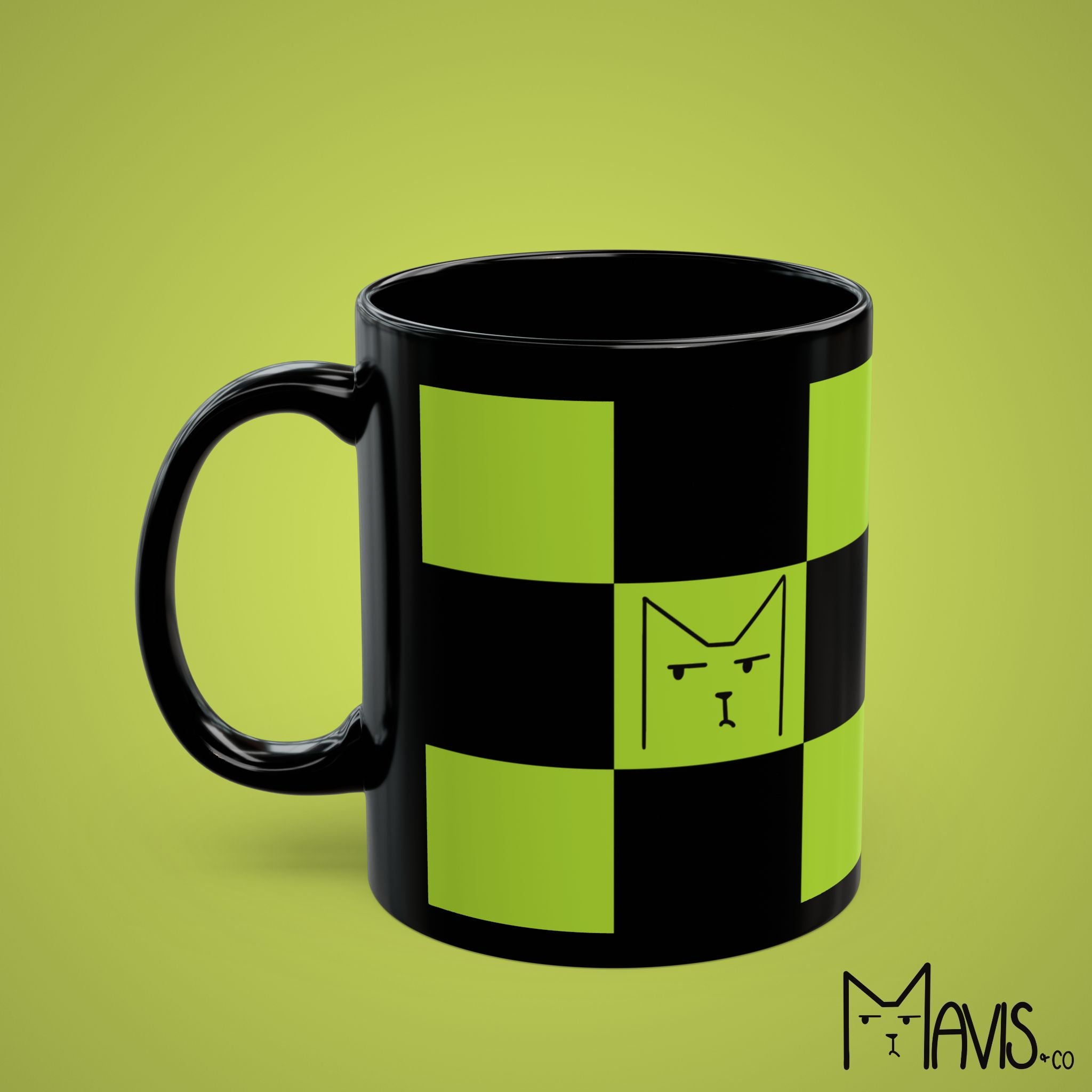 Grumpy Mavis Checkered Mug - Black & Green Checkered Mug (11oz)