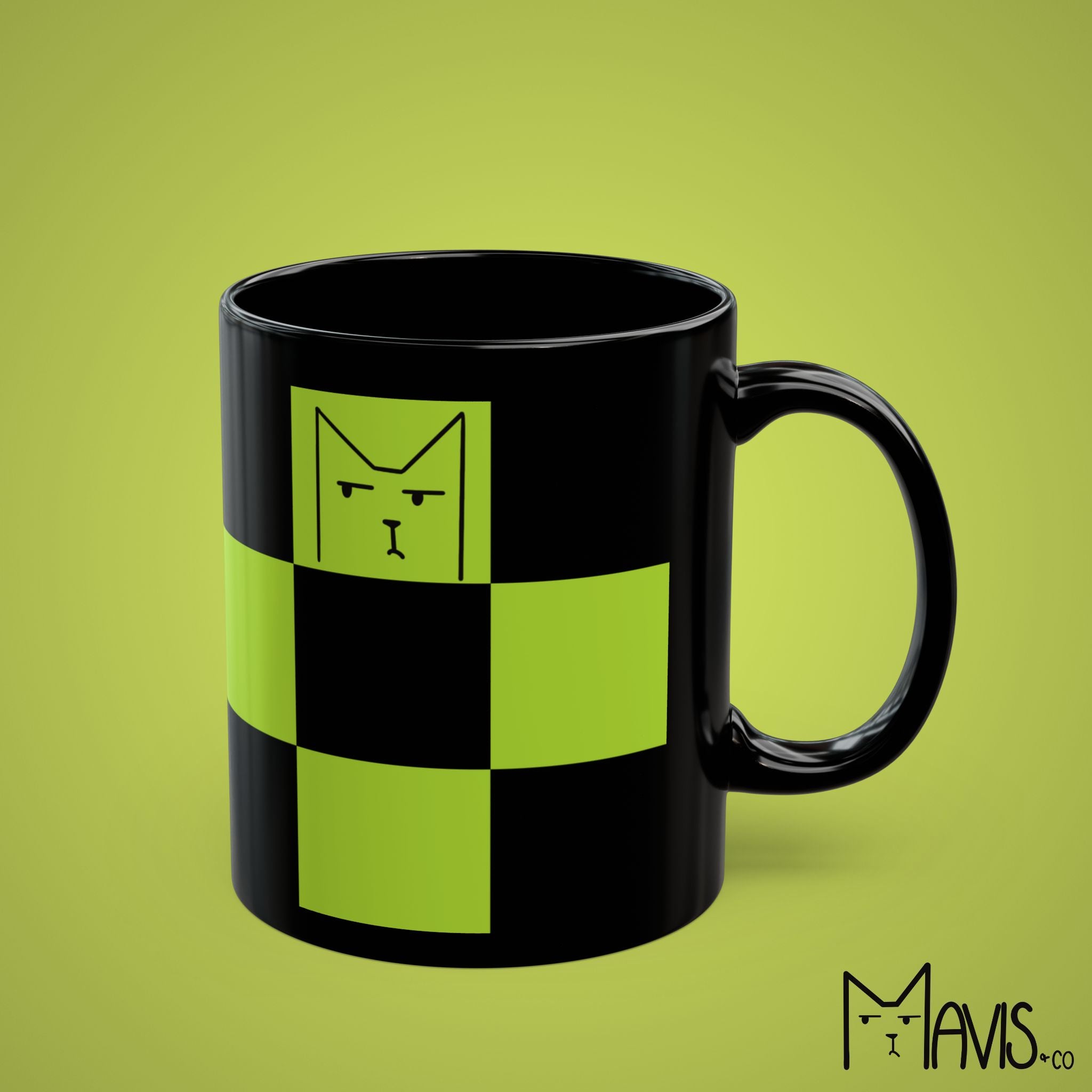 Grumpy Mavis Checkered Mug - Black & Green Checkered Mug (11oz)