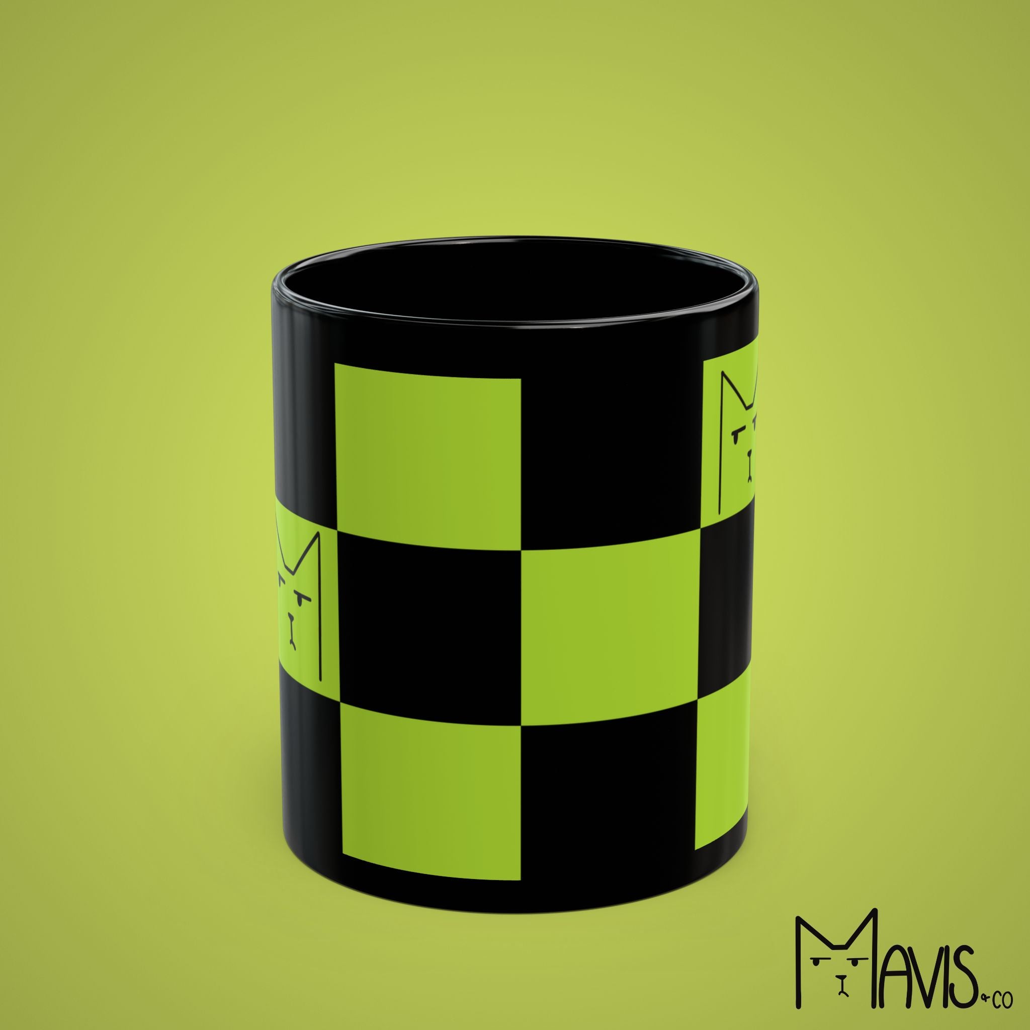 Grumpy Mavis Checkered Mug - Black & Green Checkered Mug (11oz)