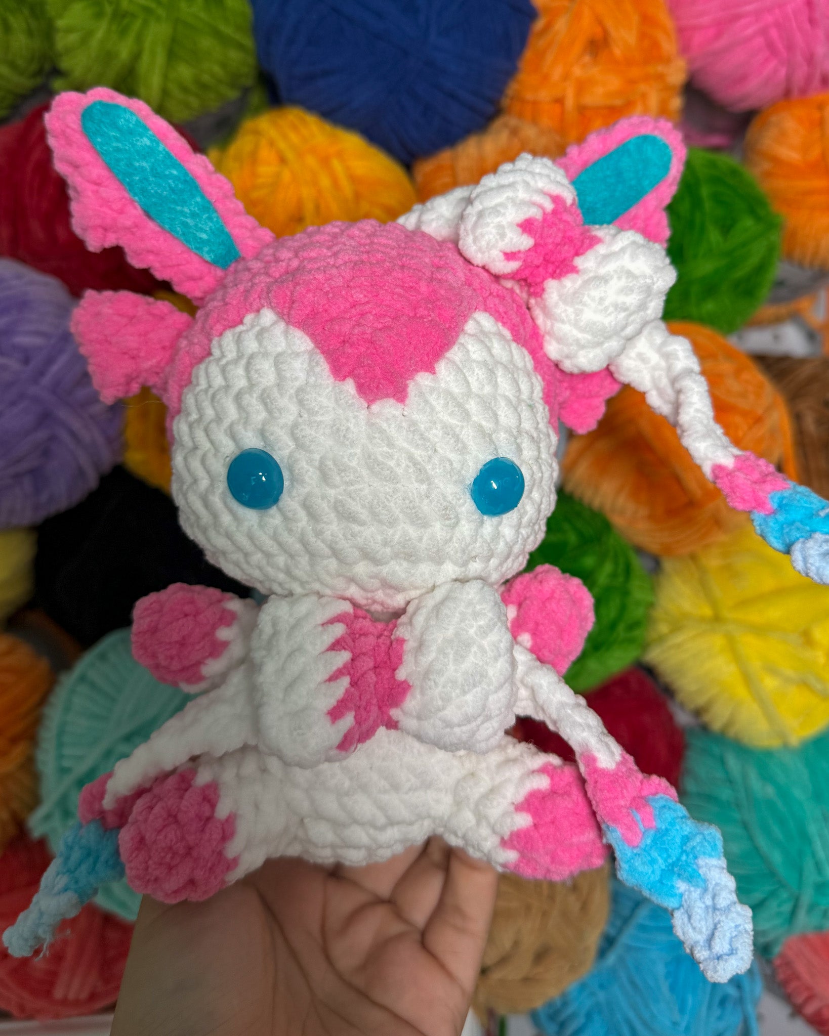 Pink and Blue Fox Friend- Handmade Crochet Plush