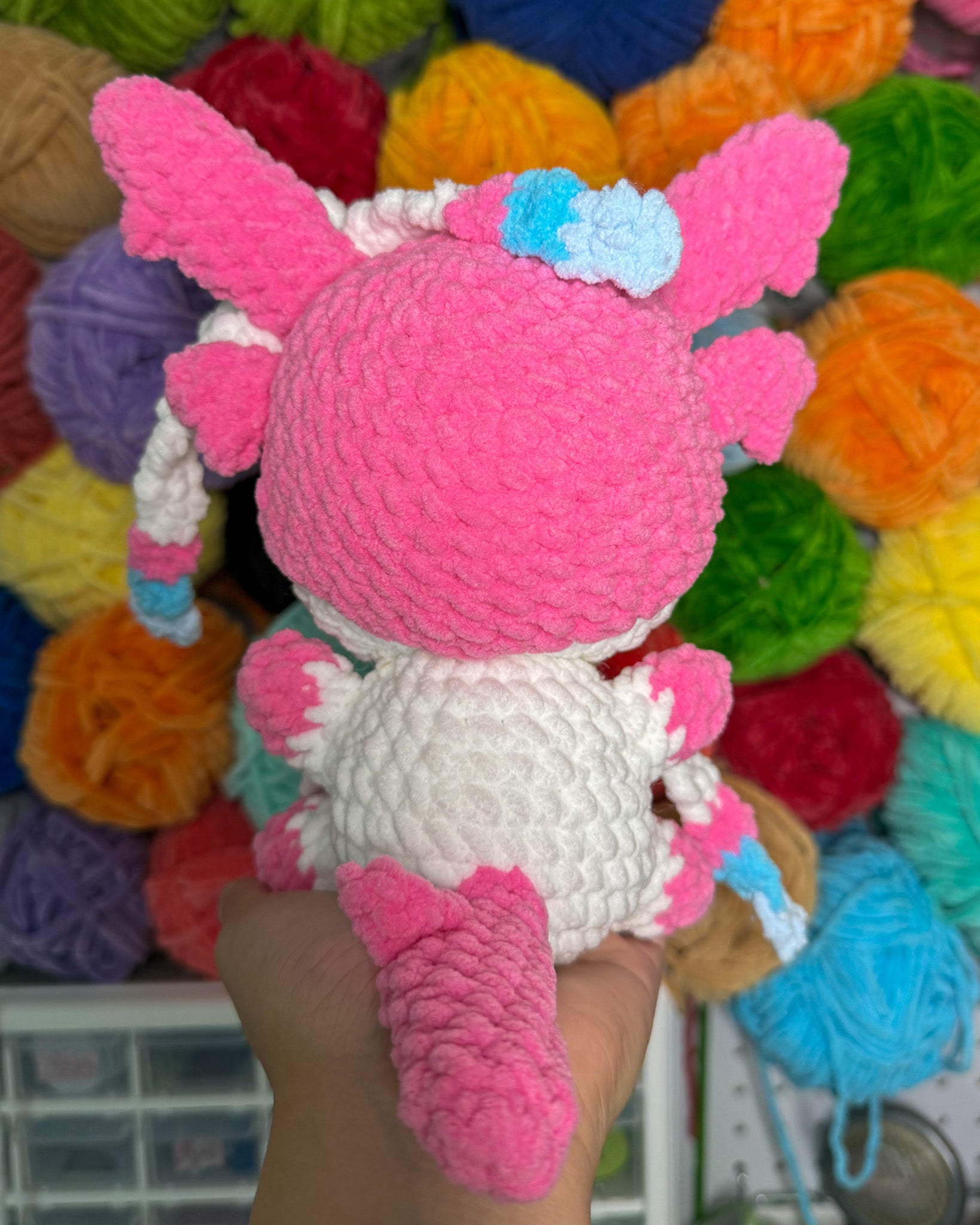 Pink and Blue Fox Friend- Handmade Crochet Plush