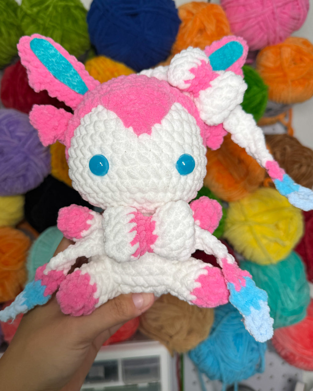 Pink and Blue Fox Friend- Handmade Crochet Plush